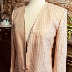 Vintage Oversized Collarless Blazer Pink and White Herringbone  1980’s size 8